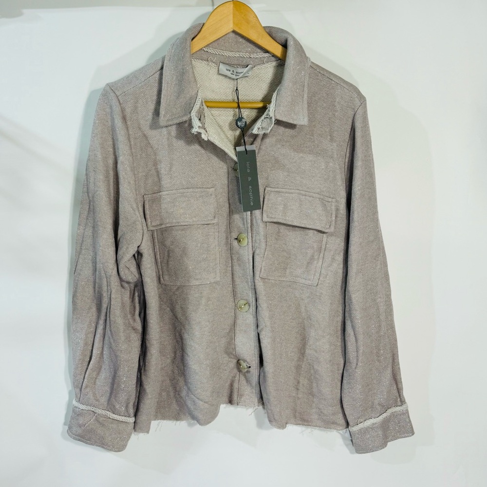 Anthropologie Lola and Sophie Beige Cream Button Up Long Sleeve Jacket NWT